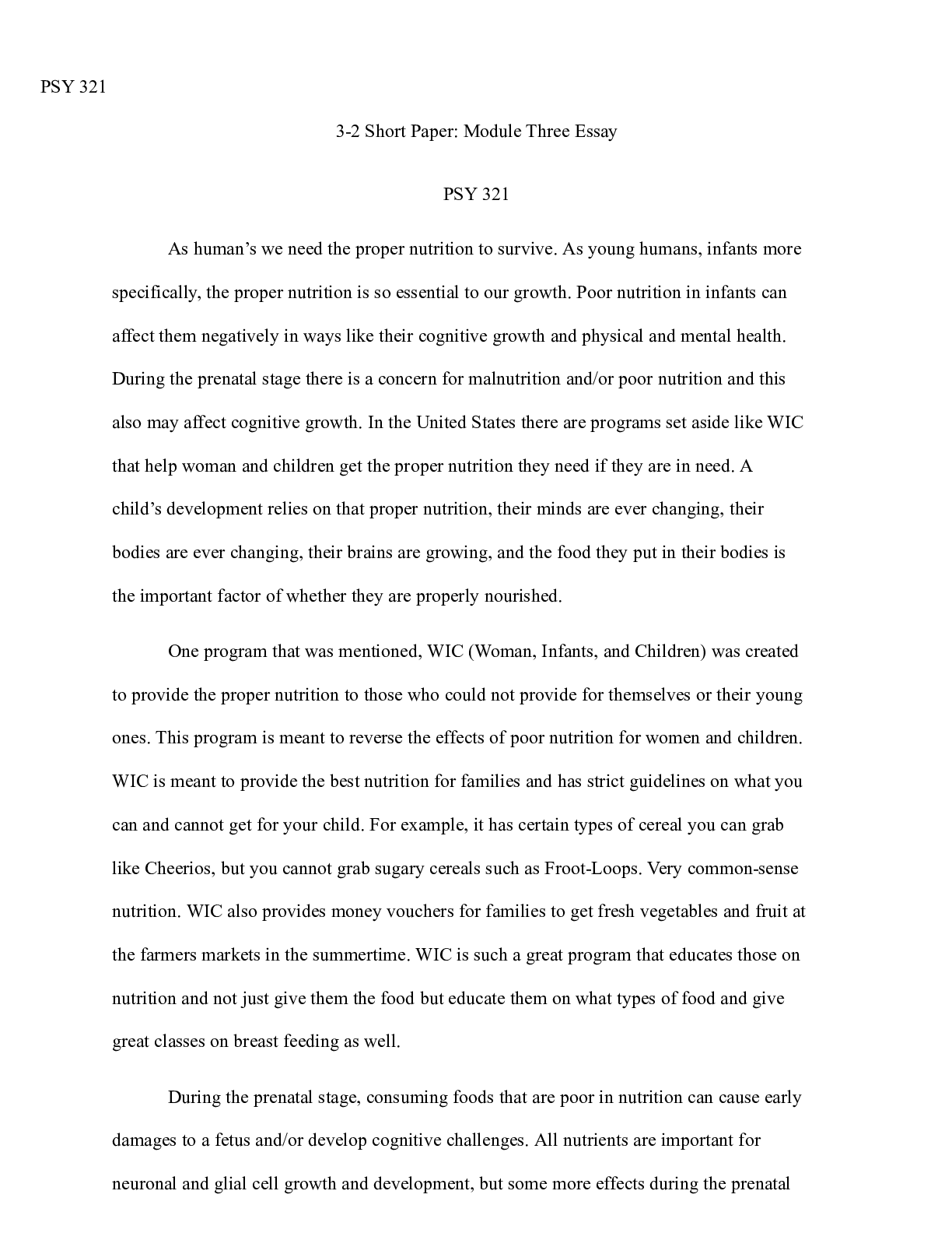 Preview image for 3 2 Short Essay.docx  PSY 321  3-2 Short Paper: Module Three Essay  PSY 321  As human™s we